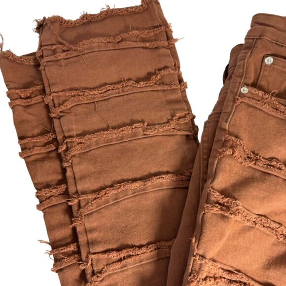 Aelfric Eden Brown Layered Stacked Fringe Jeans Sz 30 - Picture 3 of 9
